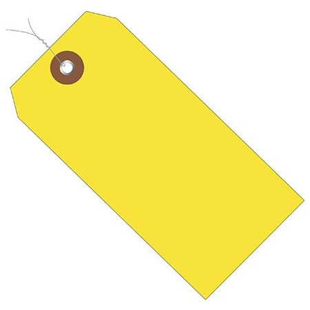Bsc Preferred 6 1/4 x 3 1/8'' Yellow Plastic Shipping Tags - Pre-Wired, 100PK BUY00015838